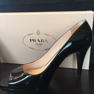 Prada Black Patent Leather Peeps